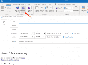 Teams Meeting options from Outlook